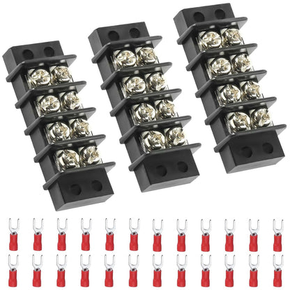 3sets 10 Position Terminal Strips， Dual Screw Terminals Block Strip with 16-14AWG Insulated Fork Wire Connectors for Electrical Wiring