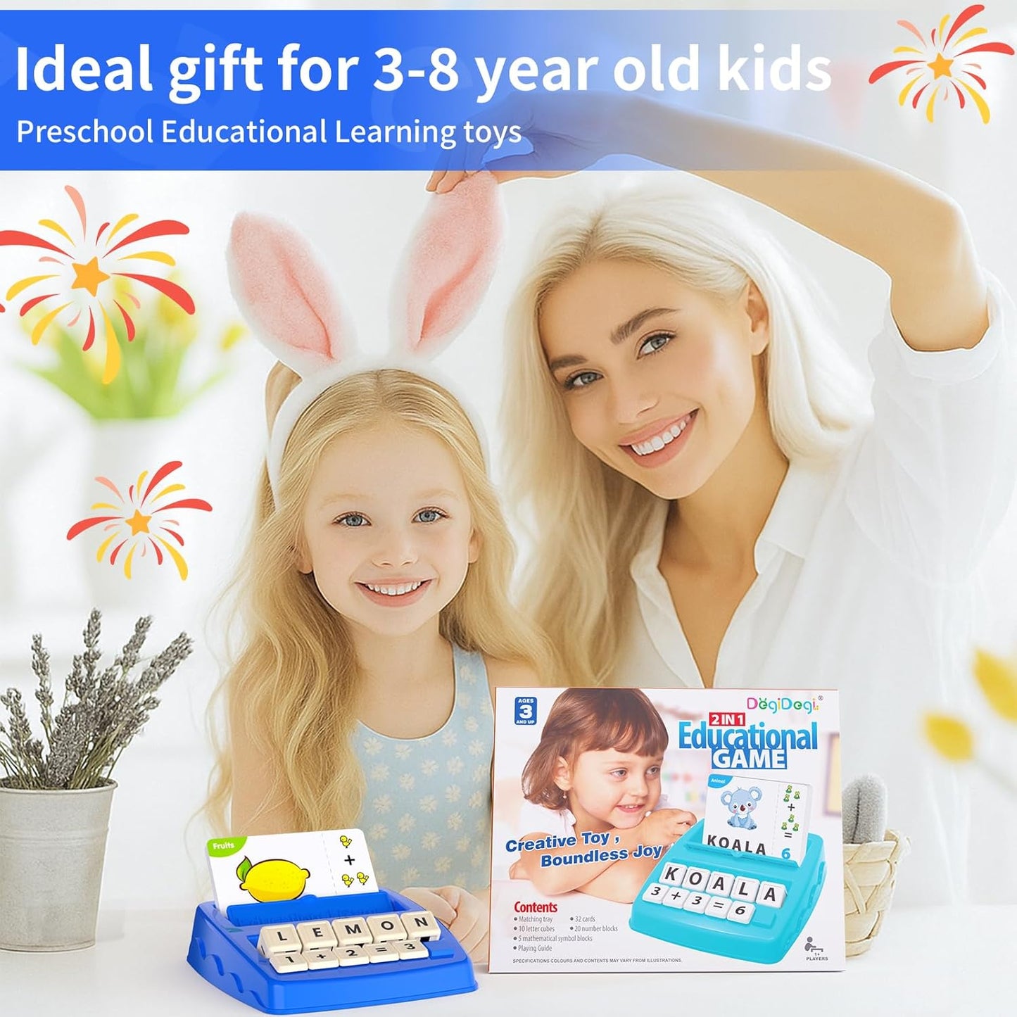 Matching Letter Games for Kids Ages 4-8,Learning & Education Toys for Preschool Boys Girls Spelling/Reading/Math Learning/Word Recognition,Birthday Gifts Educational Toys for Kindergarten Kids, Purple