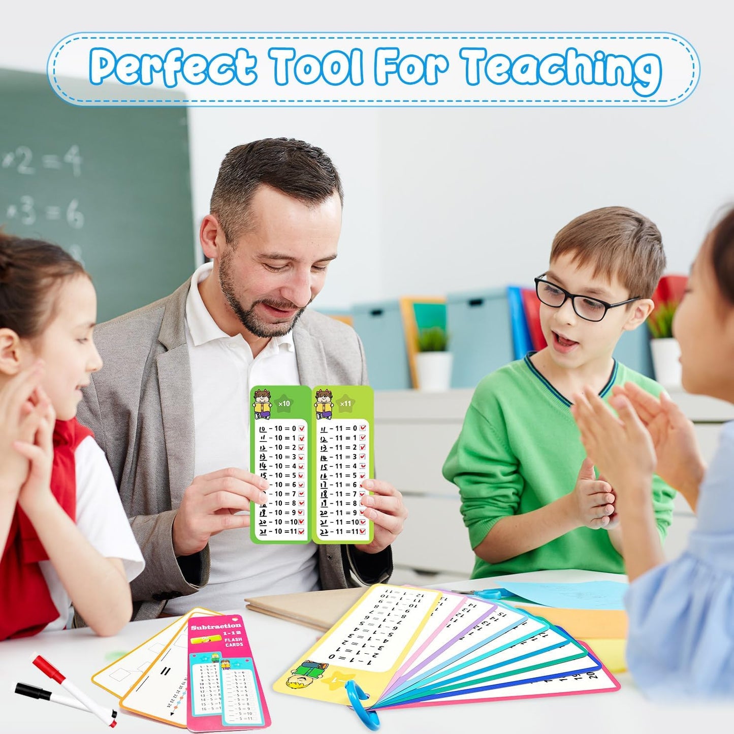 1-12 Multiplication Flash Cards, Large Math Table Flashcards, Including 15 Cards, 2 Dry Erase Markers, 1 Rings, Educational Times Table Flashcards for Classroom Home, for 1st to 3rd Grades