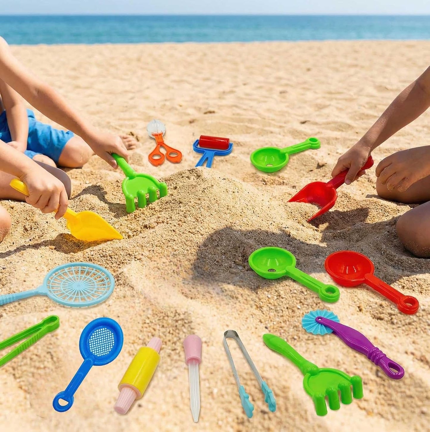 15 Pieces Sensory Bin Filler Sensory Motor Aids, Fine Motor Skills Handy Scooper Set with 5 Scoops, Silicone Tongs, Plastic Forceps, Scissors Clip, Air Pump, Dropper