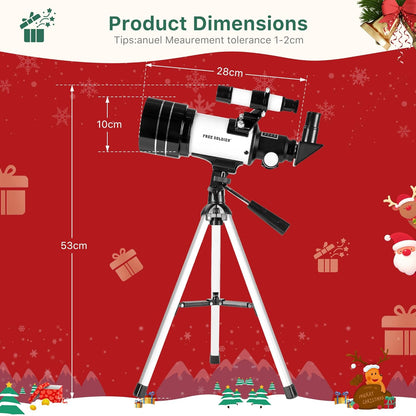 FREE SOLDIER Telescope for Kids 70mm Aperture Astronomical Refractor Telescopes for Beginners (15X-150X) 300mm Telescope for Adults High Powered with A Phone Adapter & A Wireless Remote (White)