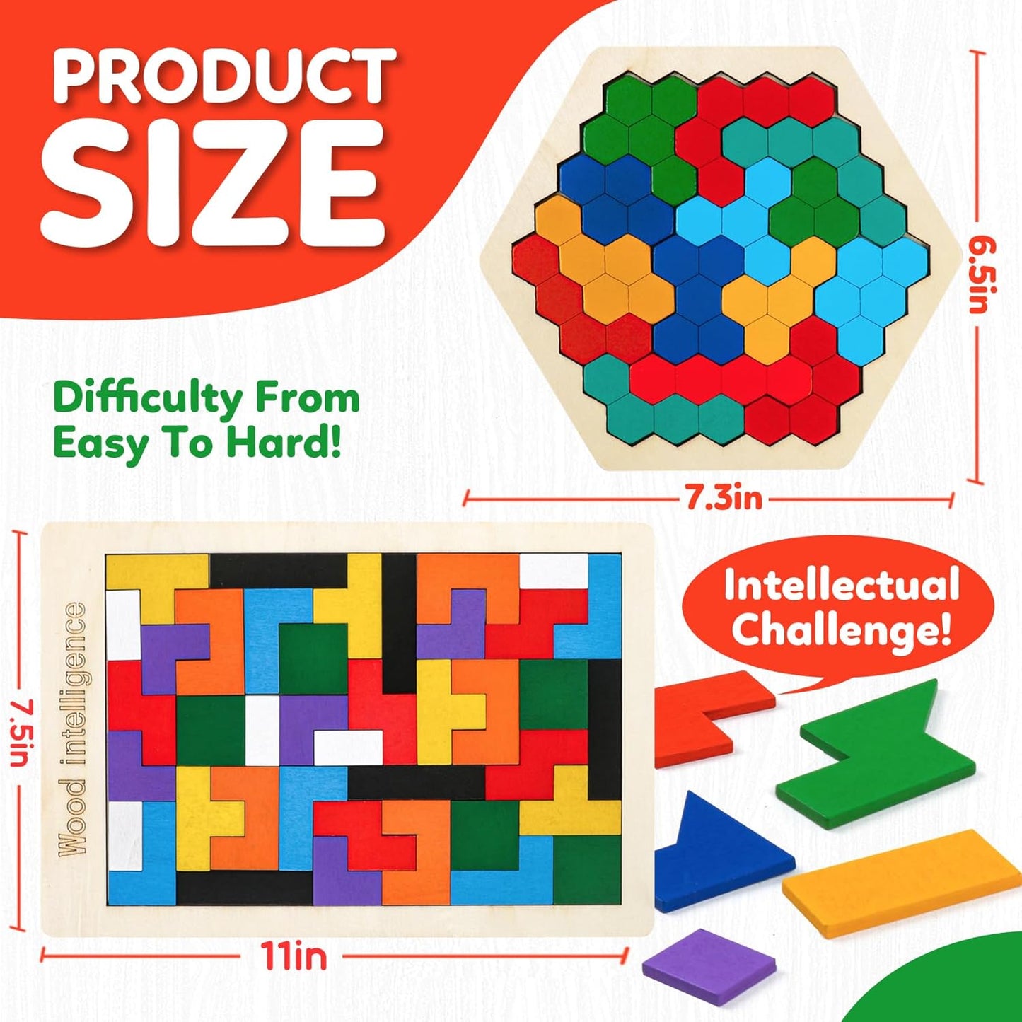 Wooden Puzzles Blocks Brain Teasers Logic Games for Classroom & Party Times,Jigsaw Puzzle Intelligence STEM Montessori Educatioanl IQ Toys Games for Kids Boys Girls Ages 3+ (3 Pack)