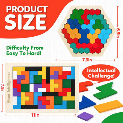 Wooden Puzzles Blocks Brain Teasers Logic Games for Classroom & Party Times,Jigsaw Puzzle Intelligence STEM Montessori Educatioanl IQ Toys Games for Kids Boys Girls Ages 3+ (3 Pack)