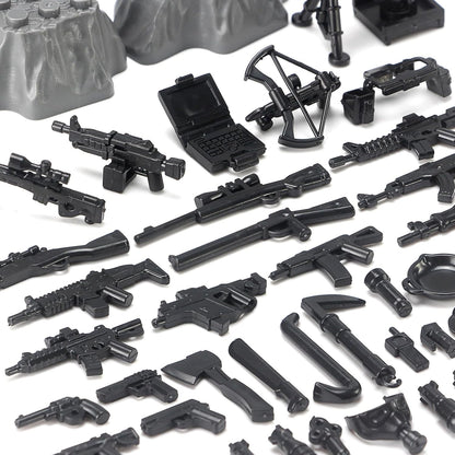 Feleph Military Weapons Pack Accessories for Army Men Figures 200+ PCS Modern Camouflage Soldier Toy Kit Building Blocks Set Combat Suit WW2 Model SWAT Gear Piece Gife for Kids