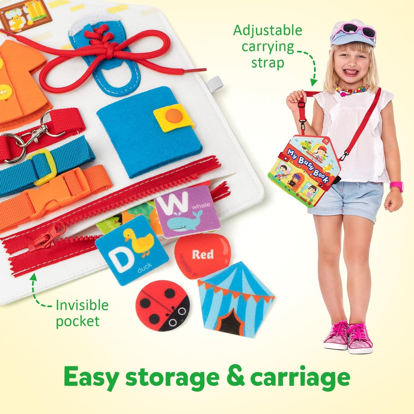 Coogam Toddler Felt Montessori Busy Book, Activity Busy Sensory Boards Fine Motor Skill Quiet Book Car Travel Busy Binder Autism Toys Preschool Learning Educational Toy Gift for 3 4 5 Year Old Kids