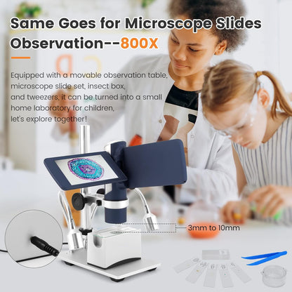 LM203 Digital Microscope Handheld with 4" Screen, Portable Microscope Camera for Adults, 200X USB Coin Magnifier with 8 LED Lights, Microscope Kit for Kids 8-12, 1080P Photo Video, 32G