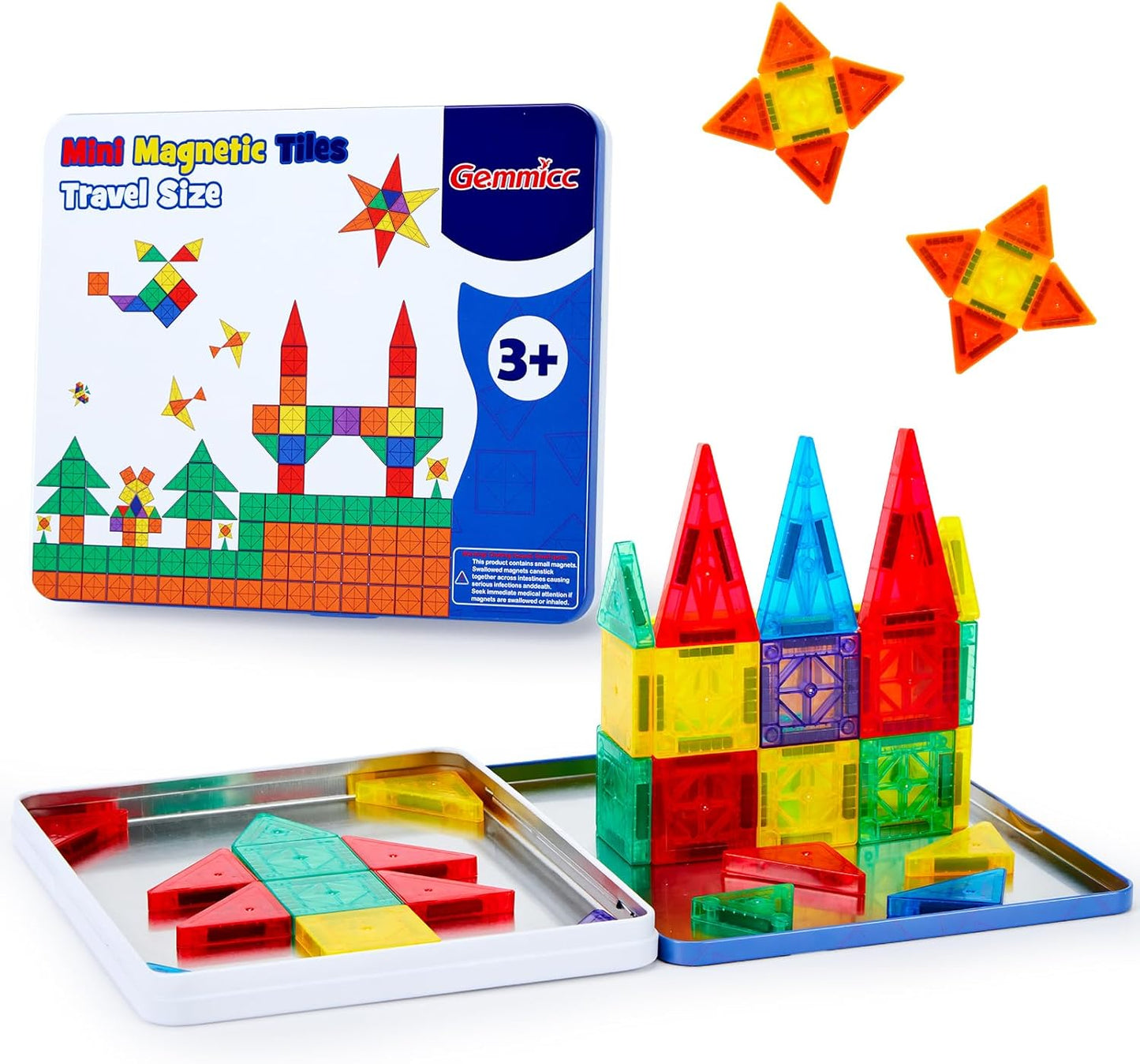 Gemmicc 100 PCS Magnetic Tiles with 2 Cars, STEM Approved Educational Magnet BuildingToys, Magnet Puzzles Stacking Blocks for Boys Girls