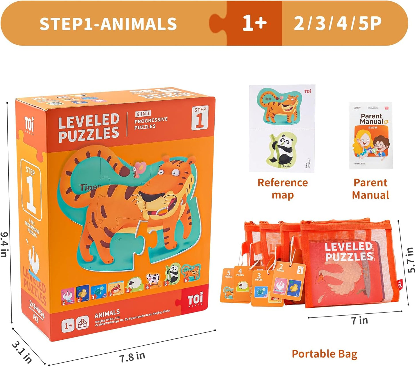 TOI Leveled Puzzles for Kids Aged 2.5 and Up, Toddler Puzzle Preschool Learning Jigsaw Puzzles, Large Pieces Educational Game for Boys Girls, Classic Education Step 2