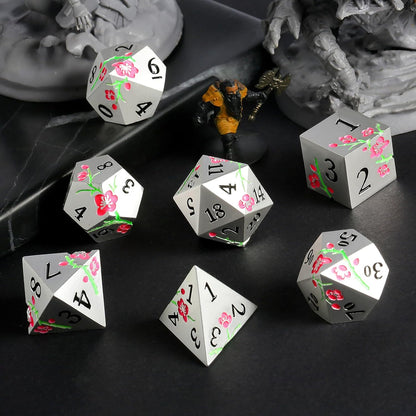 DnDnD Heavy Polyhedral Metal Dice Set with Metal Box, 7-die Shiny Blue Surface with Golden Number for RPG,Dungeons and Dragons,Pathfinder,Shadowrun,D&D,Role Palying Game and Math Teaching - Colors B