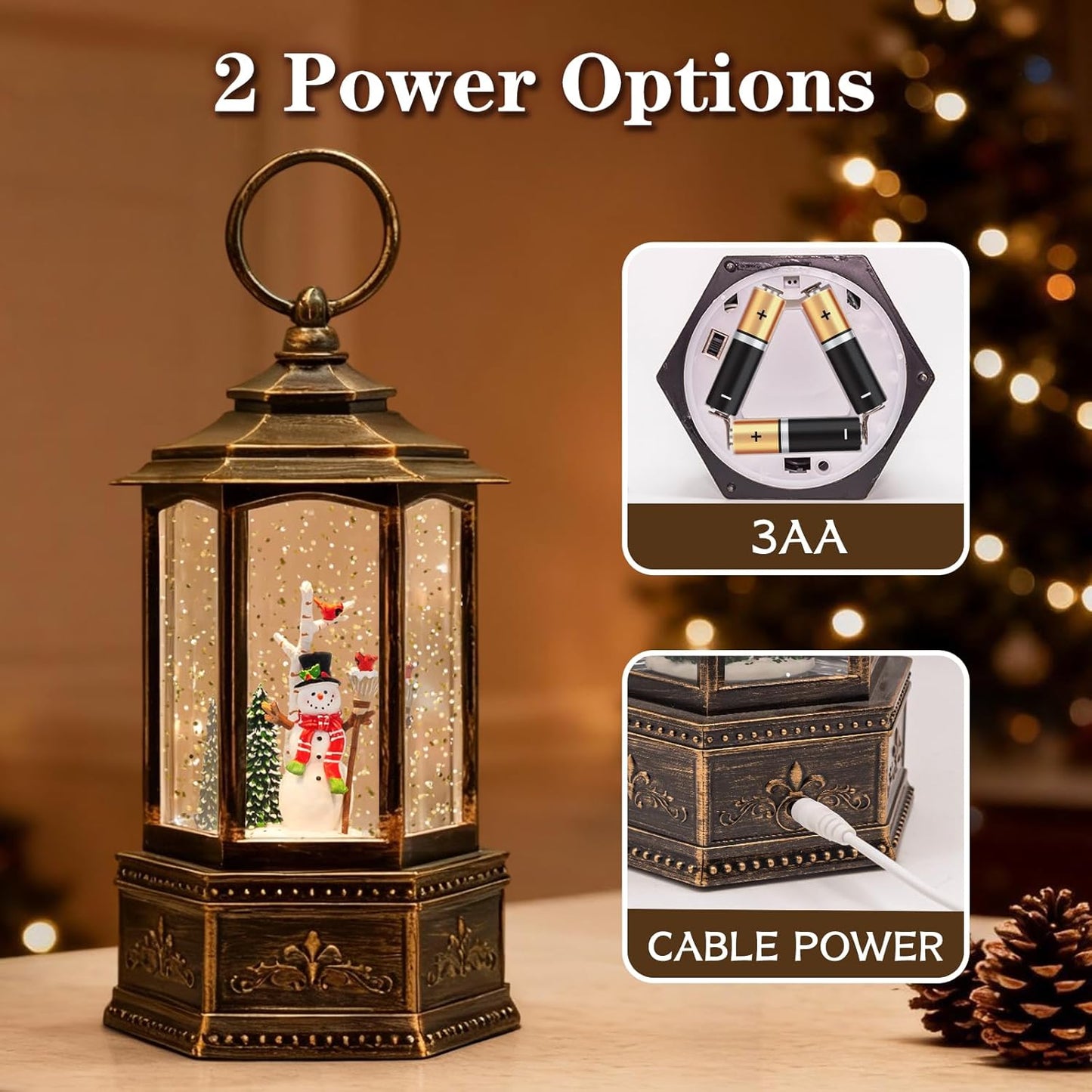 Christmas Snow Globes Lantern, Church and Christmas Tree Christmas Decorations Indoor, 6H Timer Battery & USB Powered Light Up Musical Snow Globes for Kids Women Adults Gift Thanksgiving Home Decor