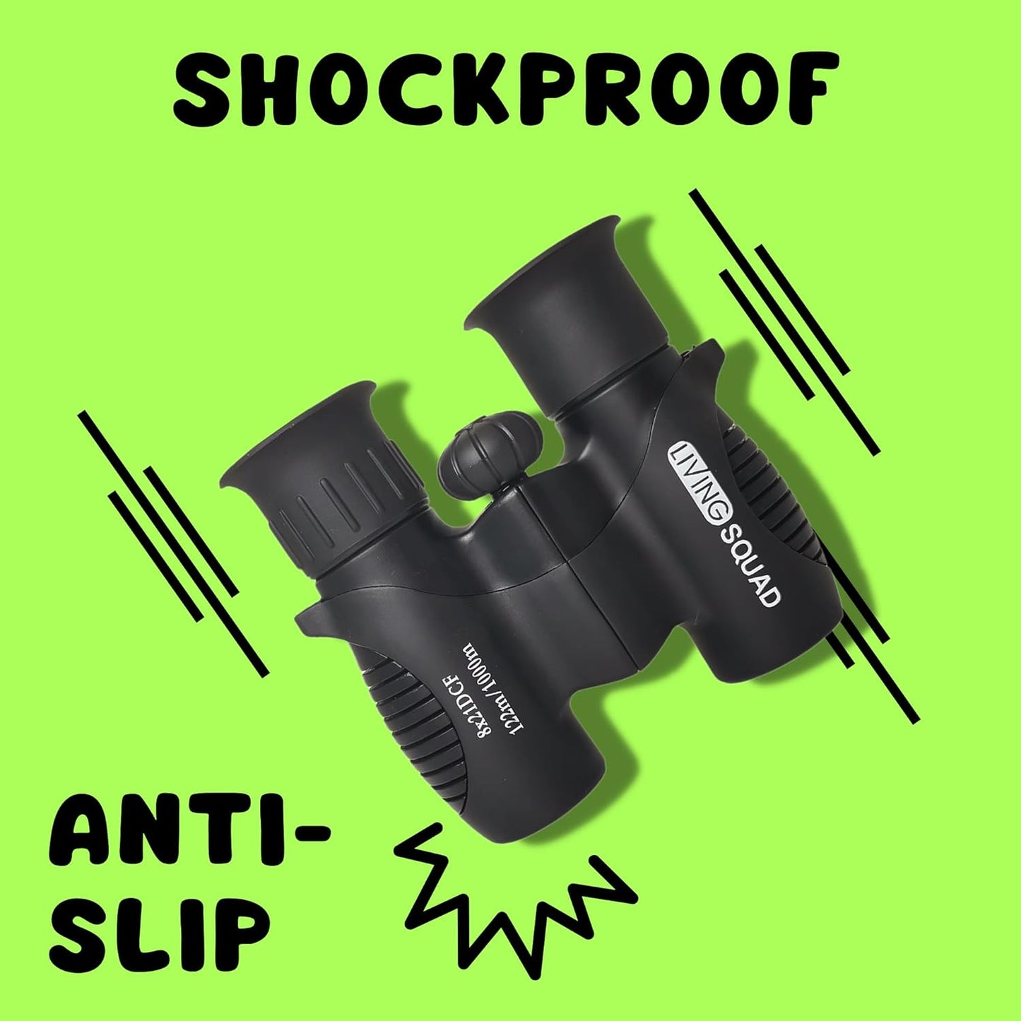 Kids Binoculars 8x21 Shockproof Green - Ages 3-12 with Case Neck Strap Compass Carabiner | High Resolution Optics for Bird Watching Camping Hiking | Birthday Gift Boys Girls