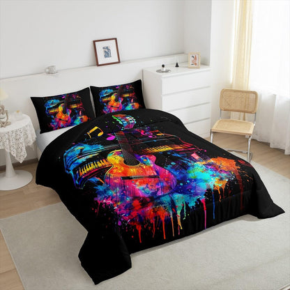 Erosebridal Drum Kit 3D Print Kids Comforter Sets Rock Music Themed Full Bedding Set for Boys Girls Musical Pattern Comforter Set,Colorful Retro Style Quilt Duvet 3 Pcs