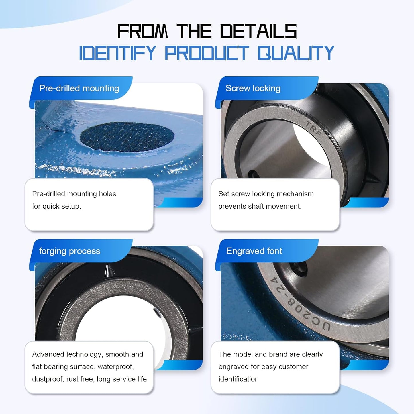 UCP202-10 Pillow Block Bearing,5/8" Bore Mounted Pillow Bearing Cast Iron Base -Self Aligning Chrome Bearing,2 Pcs