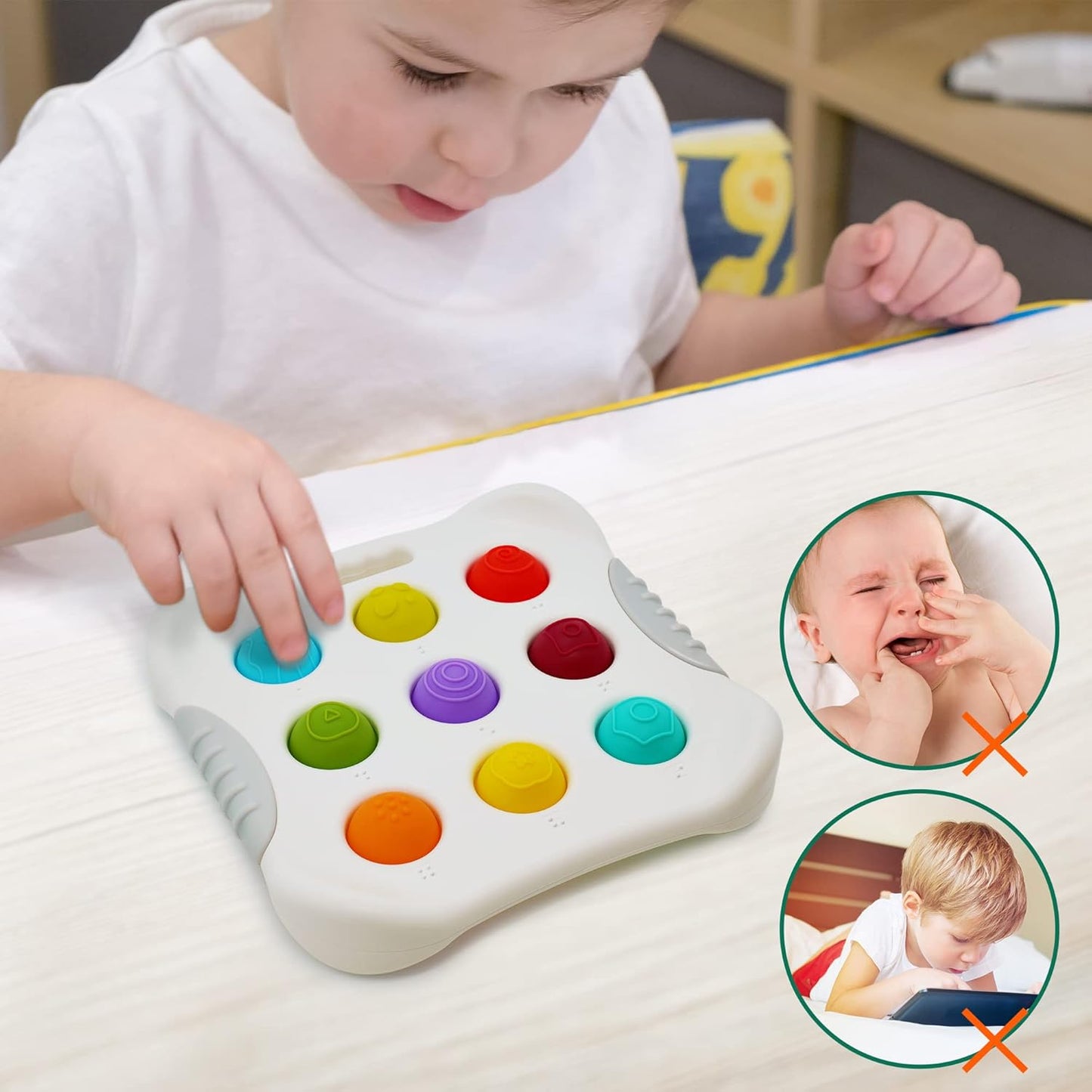 LiKee Fidget Popper Sensory Baby Toys for 10+ Months, Christmas Stocking Stuffers Push and Popping Busy Board, Montessori Toys for 1+ Years Old, Airplane Car Travel Toy for Toddlers 1-3 Stress Relief