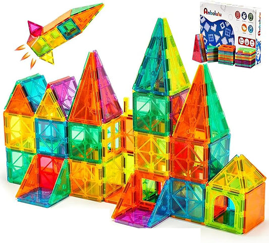 Anbalulu Magnetic Building Tiles,Magnet Building Set,Magnetic Blocks, 3D STEM Stacking Toys, Magnets Toy for Kids Boys Girls