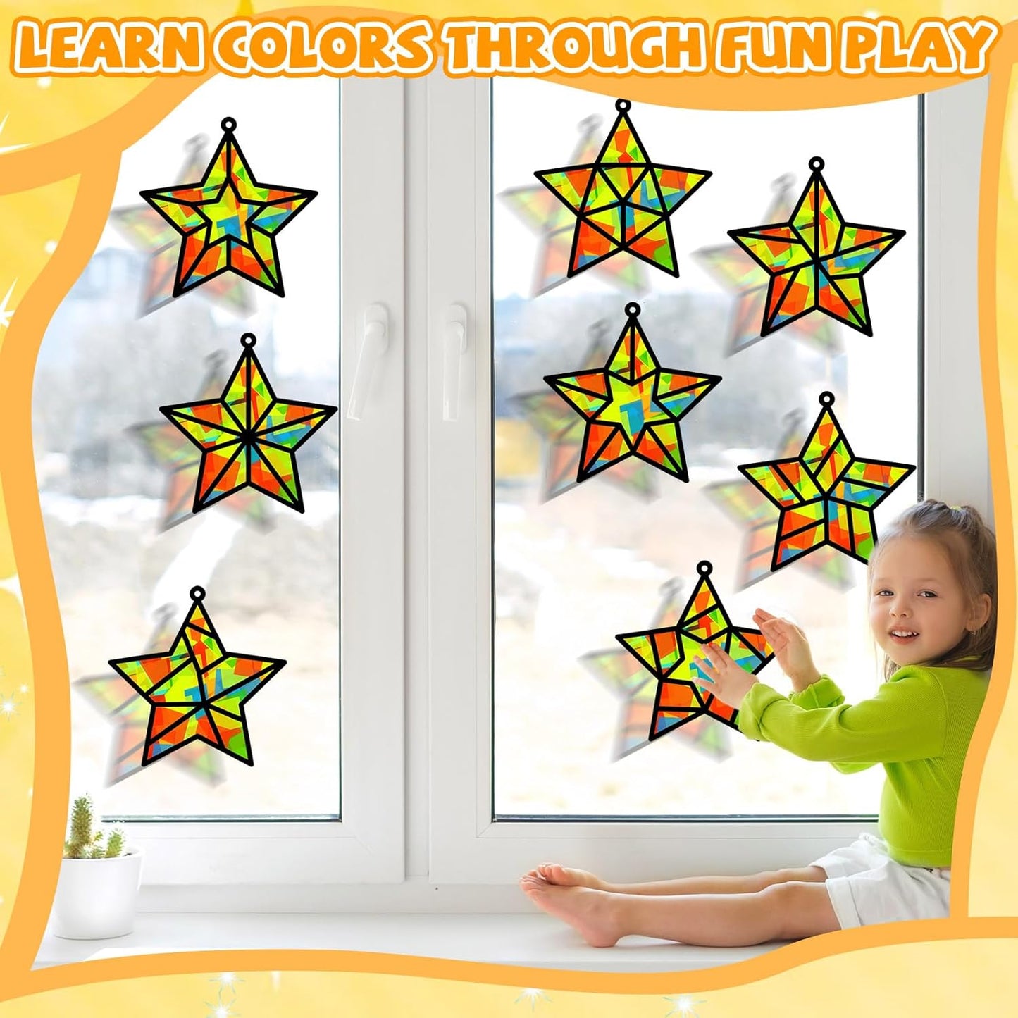 32 Sets Outer Space Suncatchers Craft Kit DIY Window Stained Glass Effect Planet Astronaut Alien Paper Crafts Home School Classroom Decoration Kid Birthday Gift Creative Art Project Activity Game - Colors A