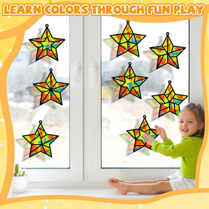 32 Sets Outer Space Suncatchers Craft Kit DIY Window Stained Glass Effect Planet Astronaut Alien Paper Crafts Home School Classroom Decoration Kid Birthday Gift Creative Art Project Activity Game - Colors A