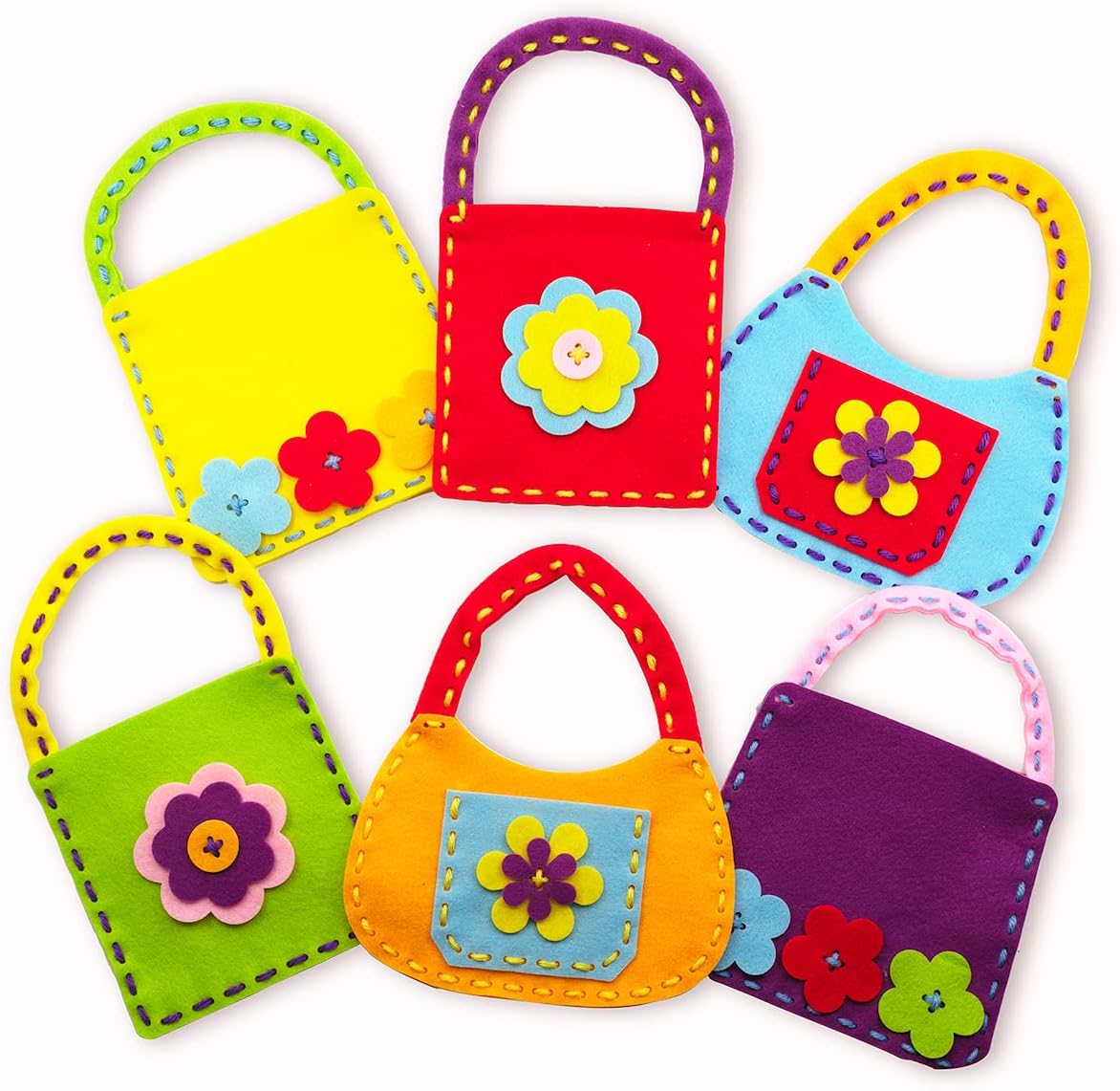 Serabeena Sewing Kit for Kids - Sew Your Own Felt Bags with Handles | Beginner Craft Kit Ages 6-8 | 6 Screen-Free No-Mess DIY Sewing Projects & Accessories