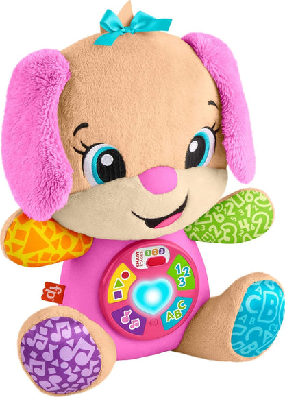 Fisher-Price Baby Learning Toy Laugh & Learn Smart Stages Sis Pink Musical Plush with Smart Stages for Infants Ages 6+ Months, Multilanguage Version