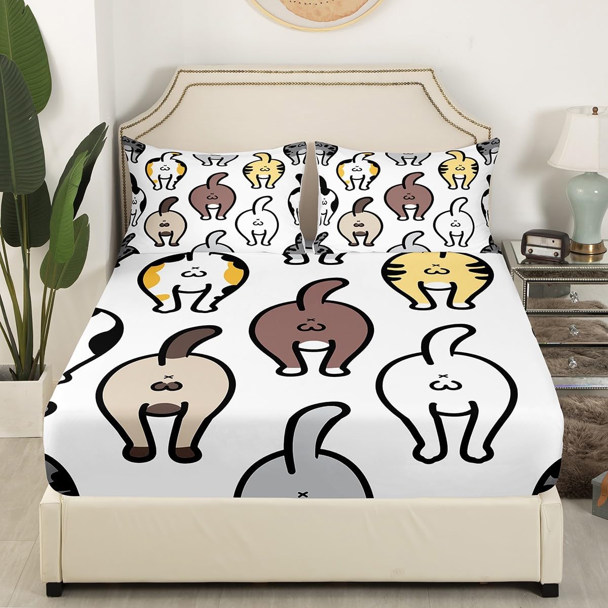 Manfei Musical Kids Fitted Sheet Full Size, MusicalGuitar Radio Drum Kit Headset Print Bedding Set 3pcs for Boys Girls, Rock Music Bed Cover with 2 Pillowcases, Soft Polyester Bedding, No Top Sheet