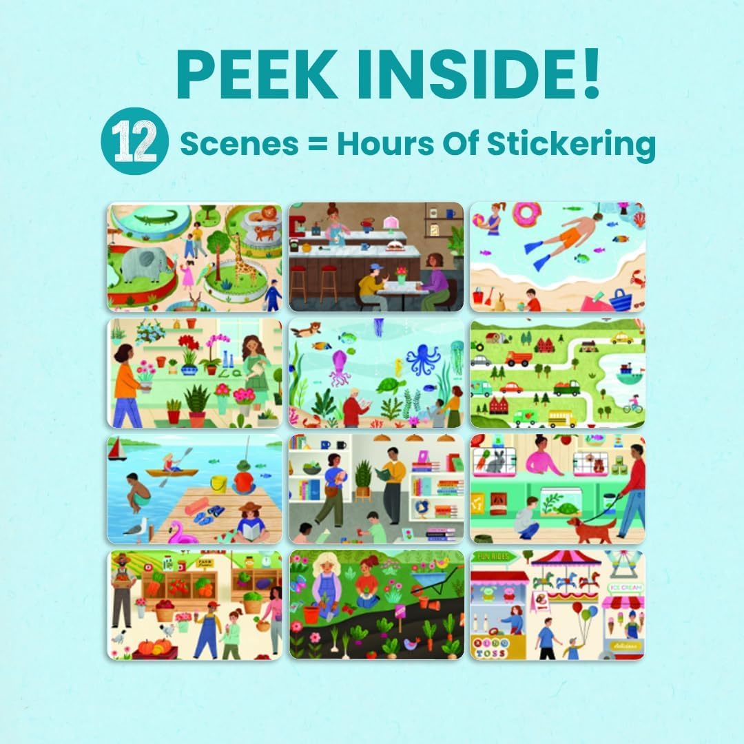 Animals Habitat 500+ Kids Sticker Book by Cupkin Toddler Airplane Travel Activity Coloring and Sticker Book, Road Trip Essentials, 12 Coloring Pages + 12 Scenes for Ages 2–8 Years - Colors B