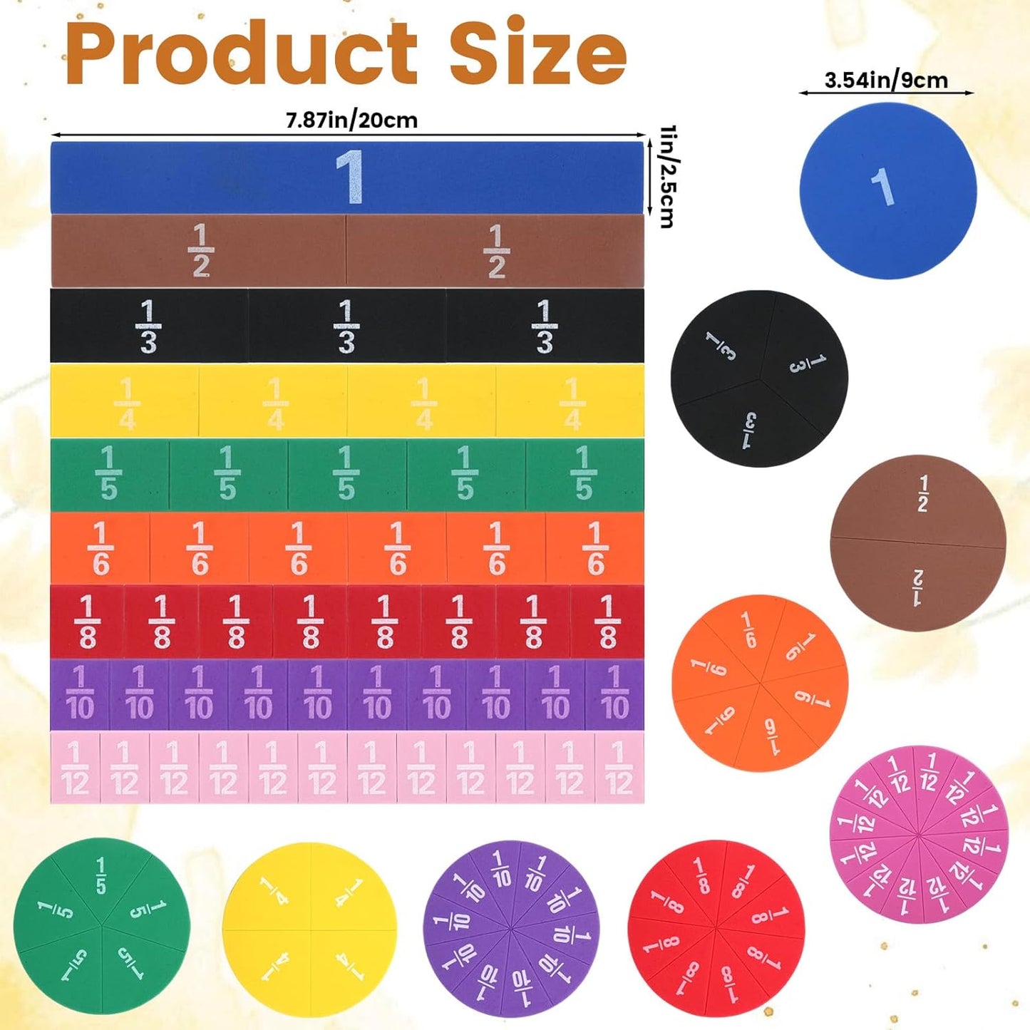 51 PCS Magnetic Fraction Tiles Circles, Fraction Circles Set Rainbow Math Manipulatives for Fraction Learning Math Practice Teacher Must Haves