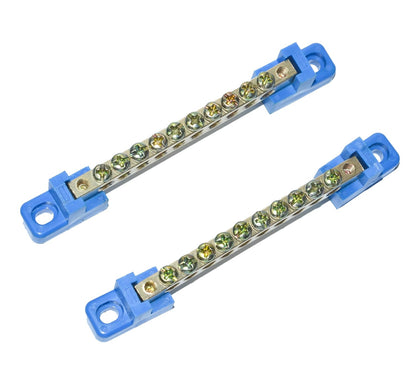 10 Positions Terminal Bus Bar Block 6 Pack Brass Wire Screw for Car Boat Marine Ground Power Distribution Grounding Electrical Bars Strip Block for 12V-110V, Blue