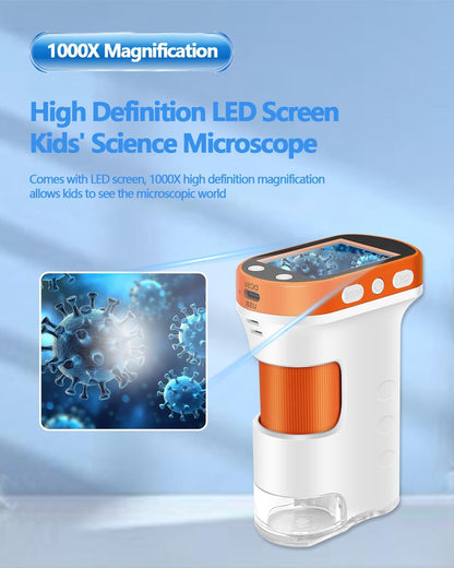 OZSTAR Microscope for Kids 1000x Magnification, 2.4-inch ScreenPocket Microscope with Photo and Video Recording (with Slide Kit) Portable Educational Gift