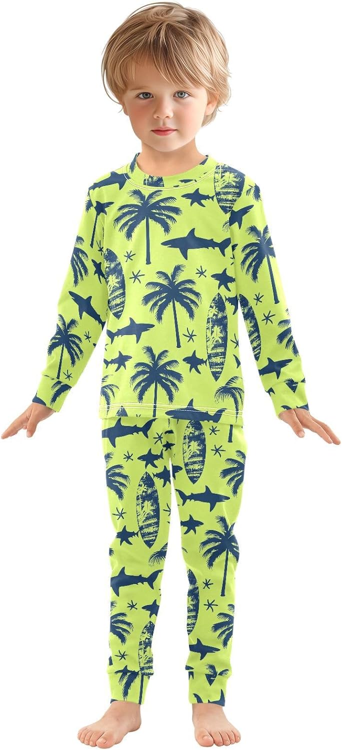 ALAZA Shark Starfish Palm Tree 2 Piece Pajama Set Long Sleeve Top and Pants Sleepwear Unisex - Colors A