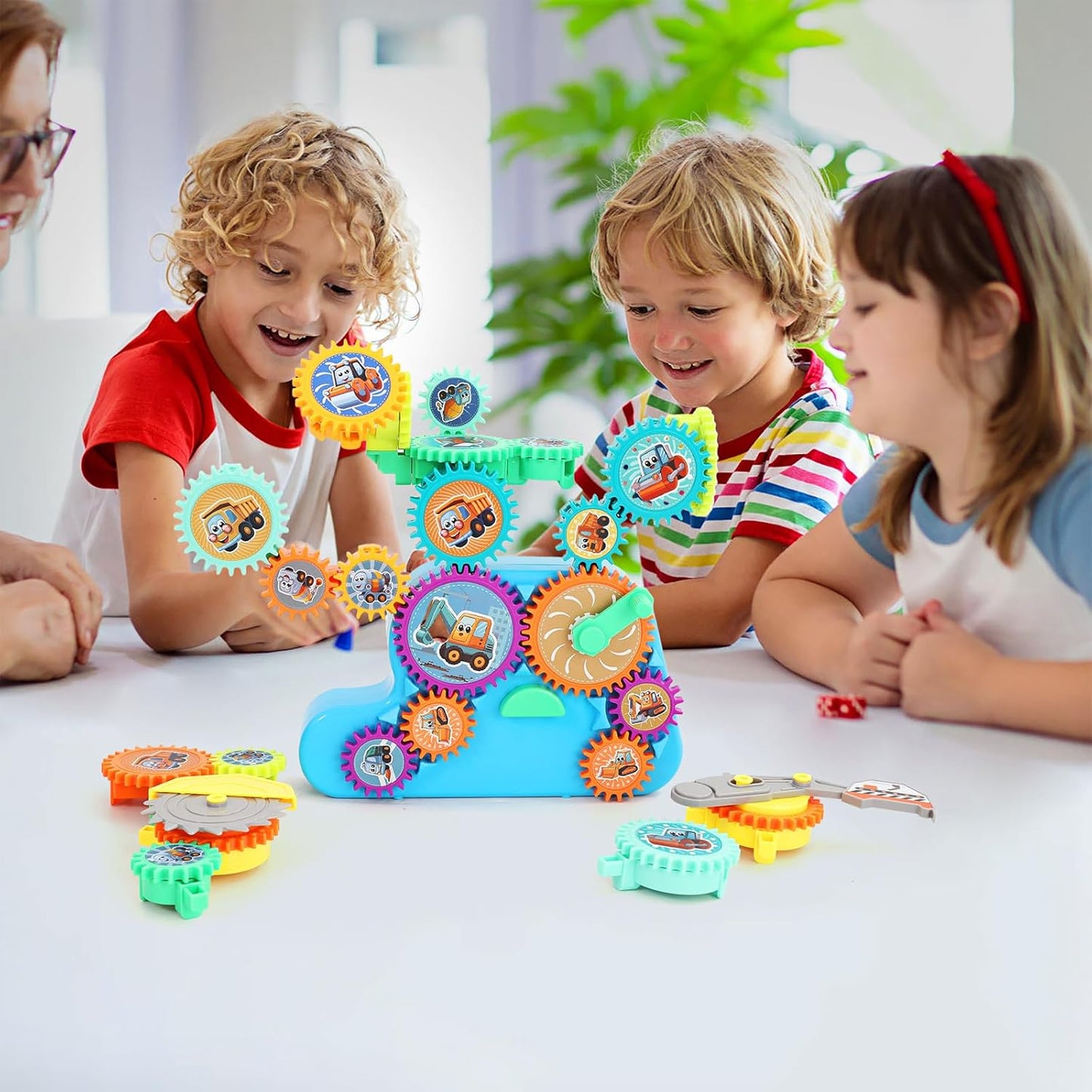 Toy Interlocking Gear Sets Kids Creative Learning Building Blocks 18Pcs Educational Construction Toy Electric Manual Dual Mode Versatile Gear Playset Gift for Boys Girls