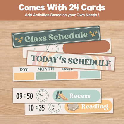 Godery Boho Daily Schedule Pocket Chart for Classroom with 24 Cards，Welcome Back to School Classroom Decorations, White