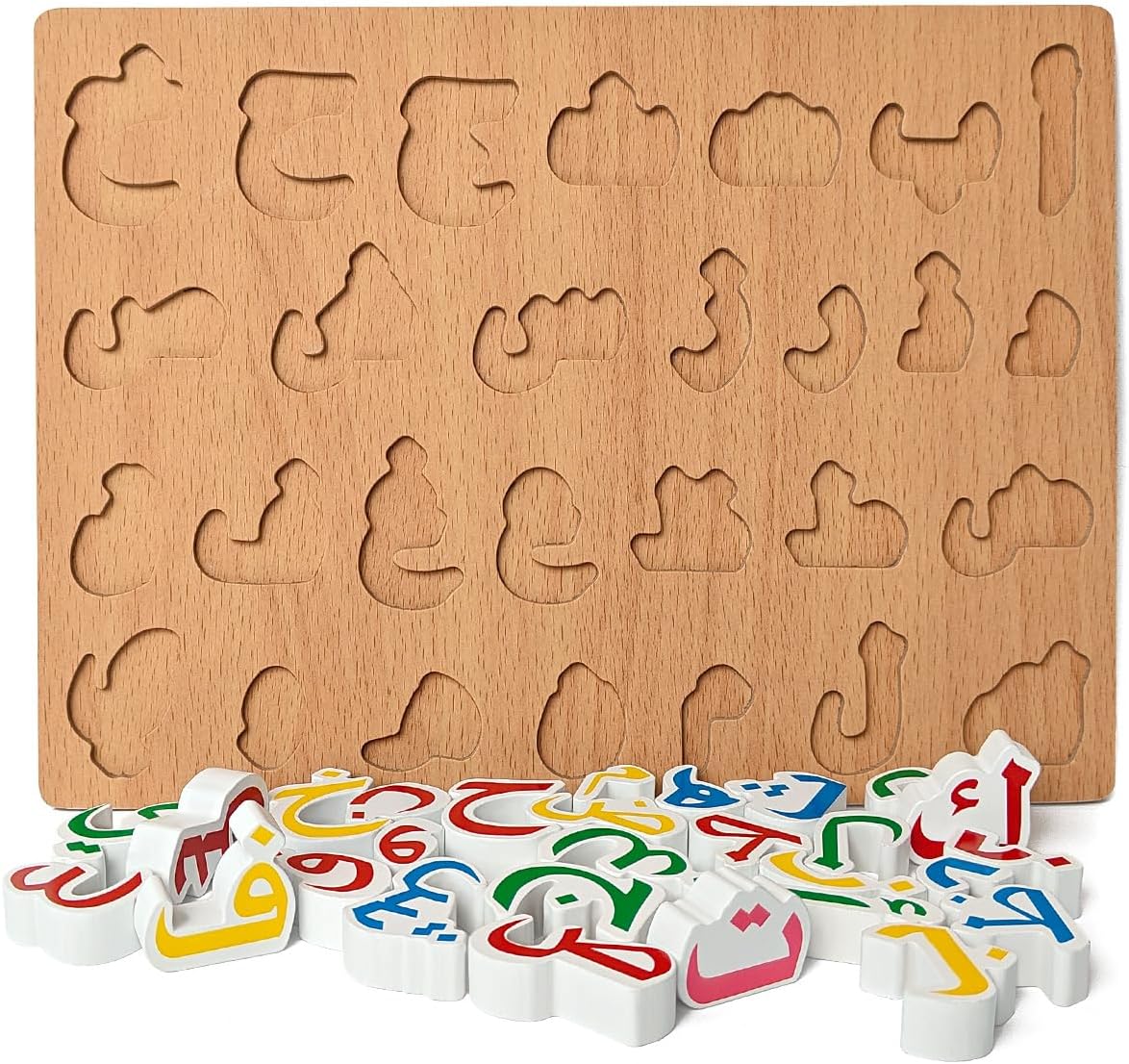 Arabic Alphabet Numbers Wooden Jigsaw Puzzle for Toddlers, Kids Learning Arabic Alphabet Words Puzzle