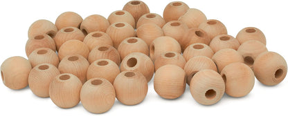 Large Wooden Beads for Crafts - Pack of 6 32mm 1-1/4 x 3/8 Inch Hole Large Wood Beads for Crafts withHoles for DIY | Round Wooden Balls for Crafts | Wood Beads for Jewelry Making | Woodpeckers