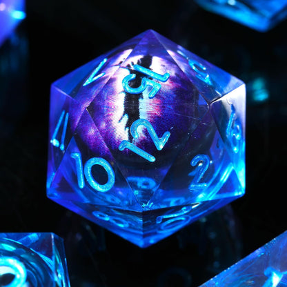 YEMEKO Beholder'S Eye D20 Dice Dragon Eye DND 22MM Single with Resin Sharp Edge 20 Sided D&D Handmade Polyhedral for Dungeons and Dragons, RPG, Roleplaying Games MTG Table Games(Blue Gold)