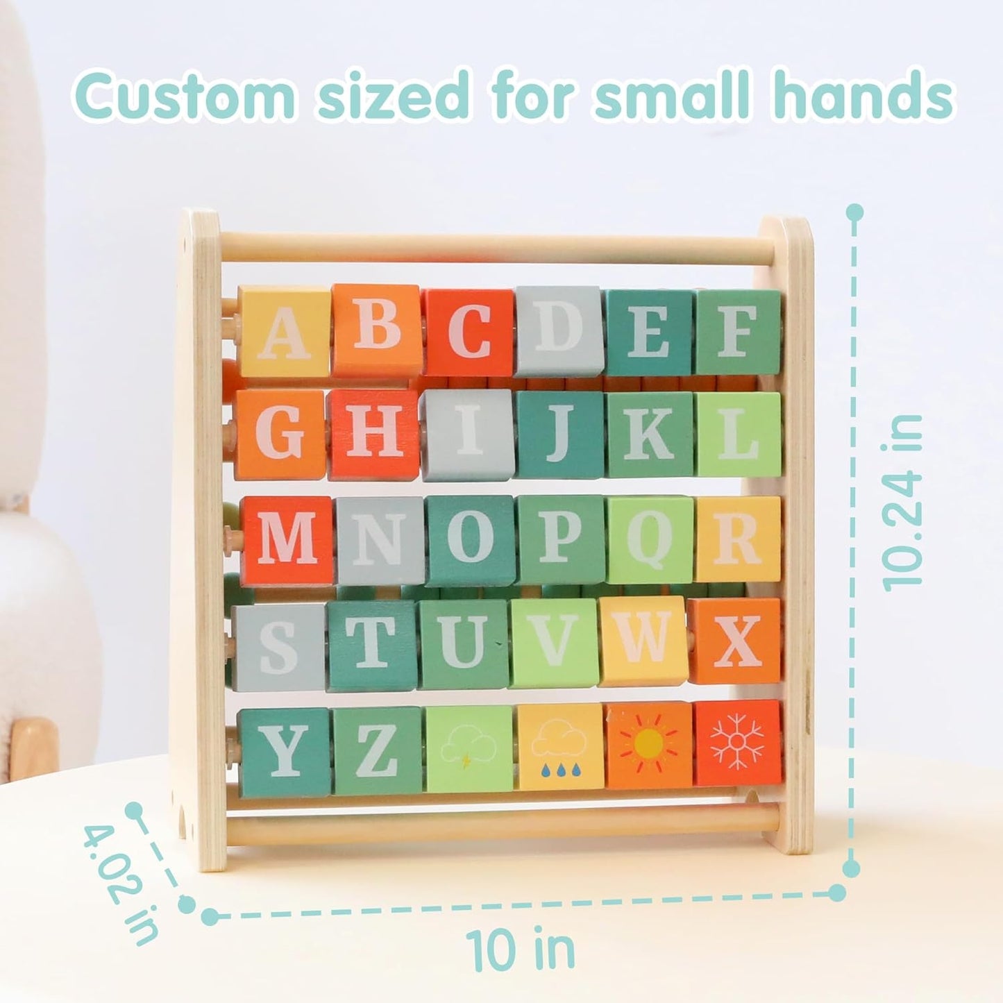 FReniland Wooden Activity Cube - Double-Sided Abacus & Alphabet Flip Tiles for Toddlers 18M+, Educational Learning Toy for Math and ABC Fun