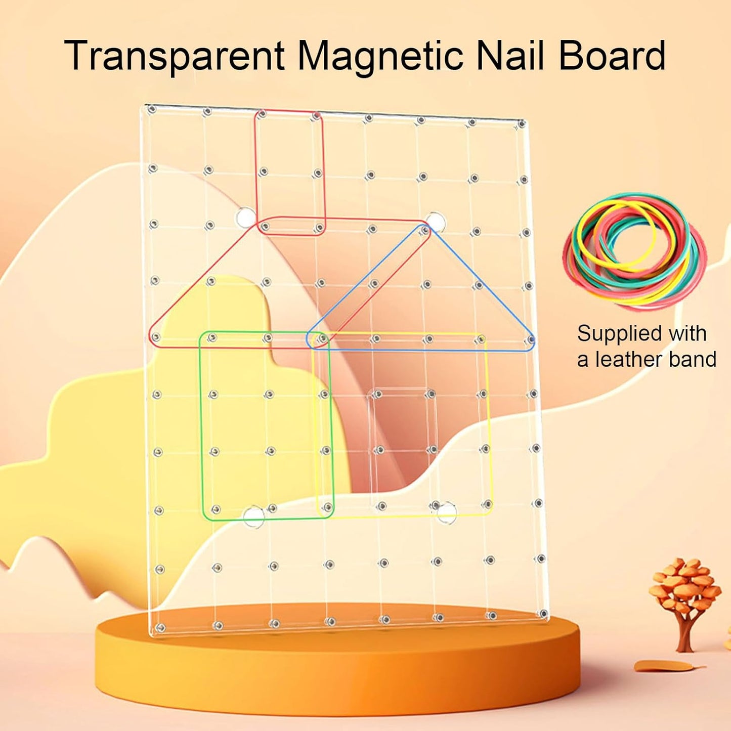 Pssopp Plastic Double Sided Geometry Board, Educational Development 80 Pins Design Multifunctional Rubber Band Peg Board for Kids Students Classroom