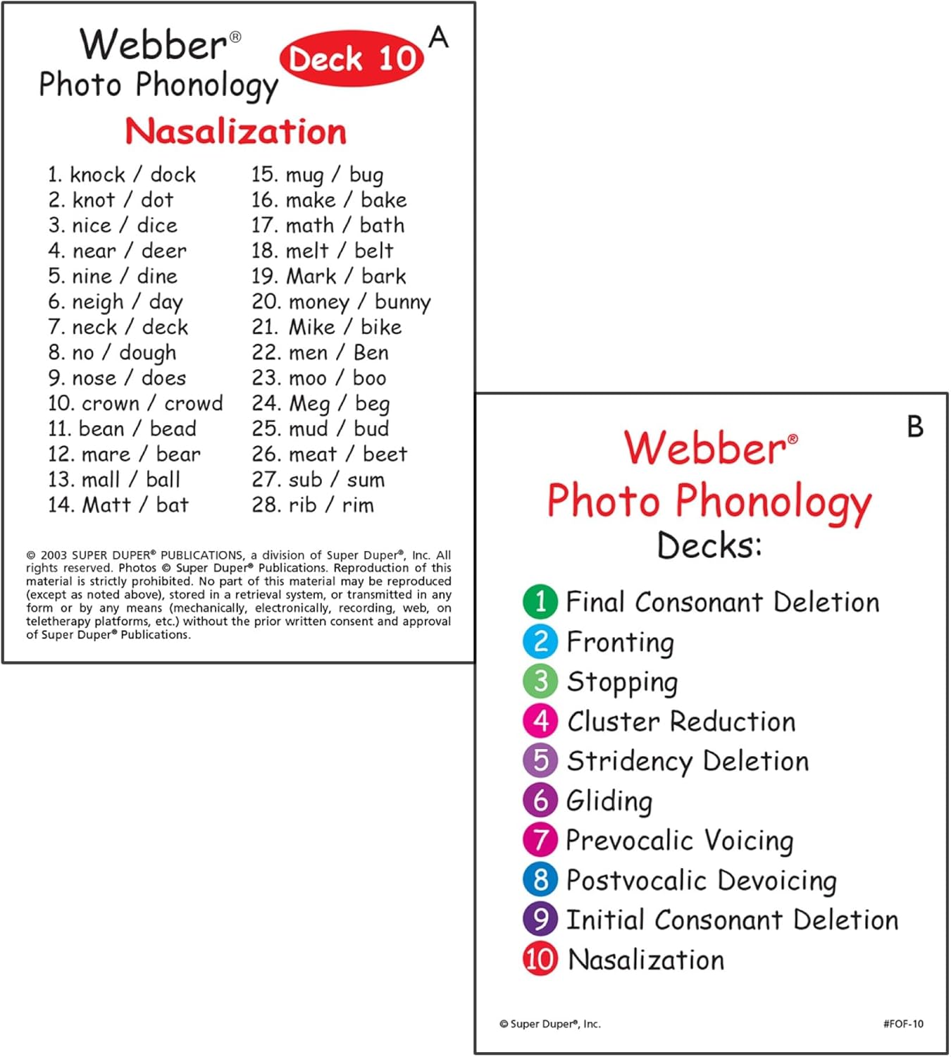 Super Duper Publications | Webber® Photo Phonology Nasalization Minimal Pair Card Deck | Educational Learning Resource for Children