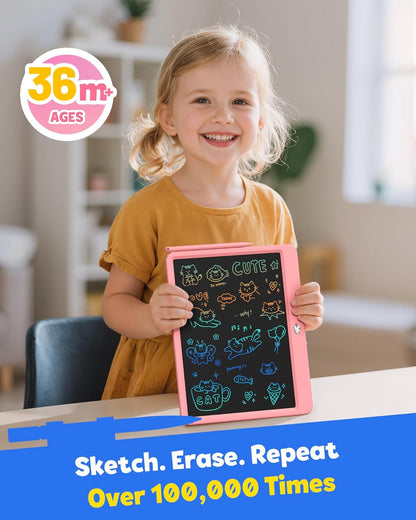 TEKFUN LCD Writing Tablet for Kids, 10-inch Coloring Drawing Pad, Mess Free Doodle Board, Airplane Travel Toys for Boys and Toddlers, Road Trip Essentials, Gifts for 3 4 5 6 7 8 Year Old Girls(Blue)