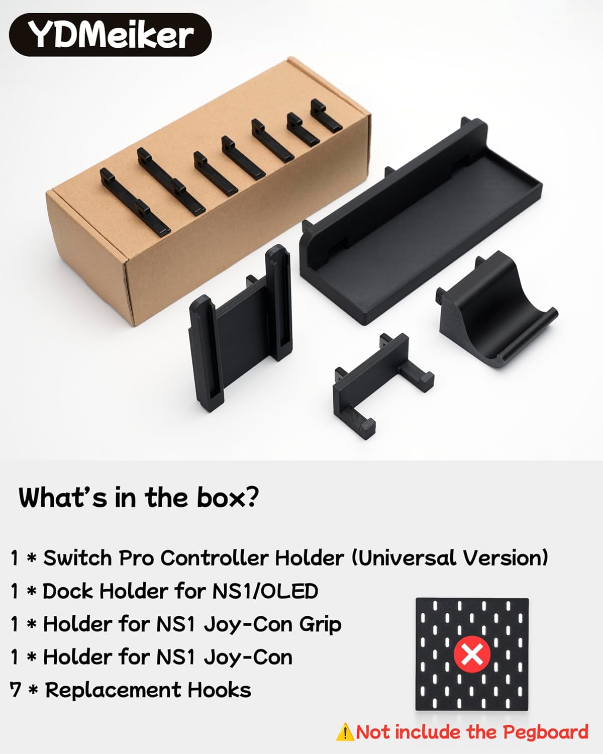 Pegboard Storage Set compatible with Switch 2, Switch Pro/PRO 2 controller stand and Console Dock stand, Joycon Holder for SKADIS | 4PCS | Black
