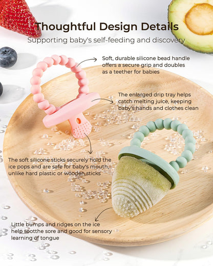 All-Silicone Baby Popsicle Molds with Sticks, AODISTUCE 1oz Popsicle Molds for Babies Breastmilk Popsicles Molds for Teething Relief, Frozen Treats Maker Popsicle Maker Ice Pop Mold for Toddlers Kids