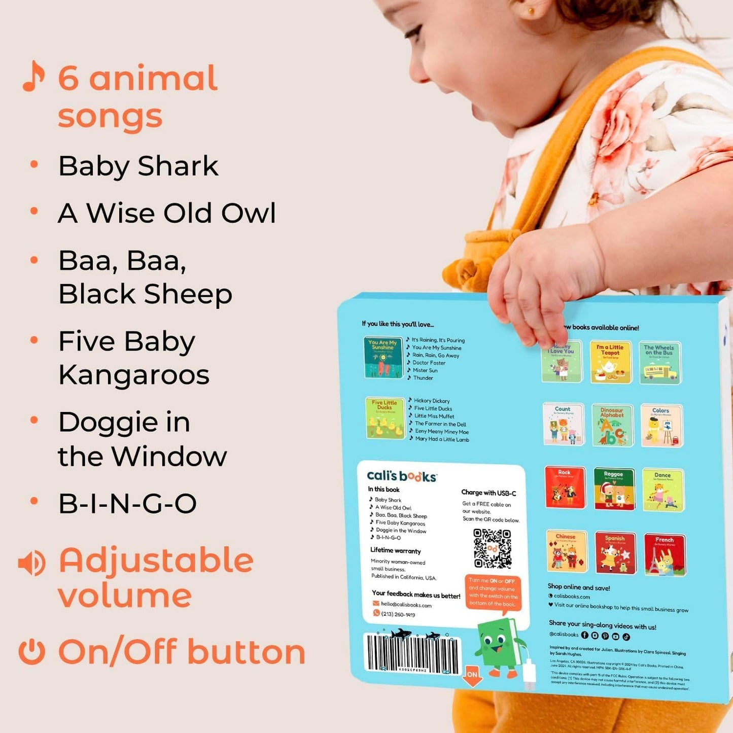 Cali's Books Rock Music Books for Toddlers 1-3 - Singing Button Sound Board Book for 2 Year Old Children, Musical Toddler Rock Songs Toys, 18 Month Interactive Learning Toy, USB-C Rechargeable