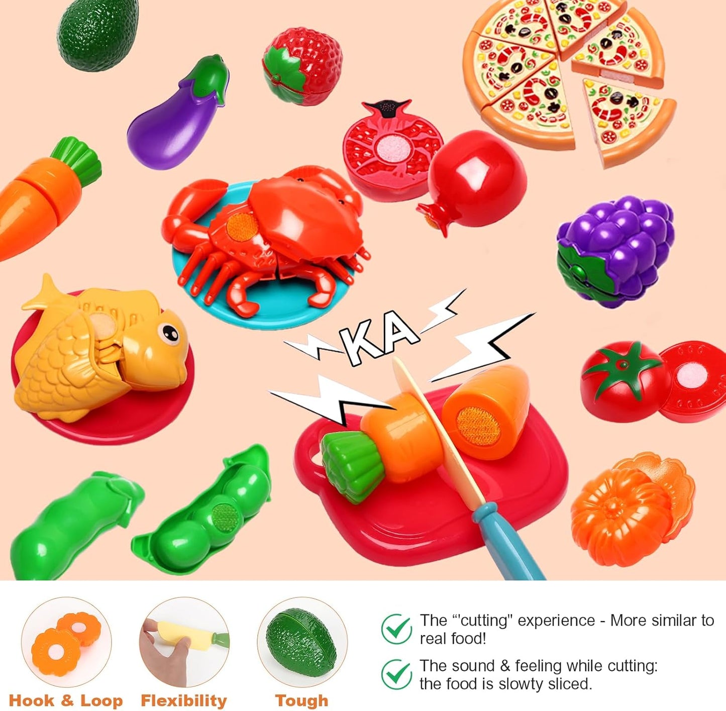 81PCS Cutting Play Food Sets for Kids Kitchen, Fake Food Toys with Storage Bag, Toy Food Set Pretend Food/Fruit/Vegetable Kids Play Kitchen Food Toys Christmas Birthday Gifts Toy for Toddler Children
