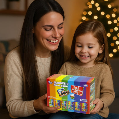 Pairez Toys 3D Magnetic Cubic Jigsaw Puzzle Toys for Toddlers, Large Building Blocks Cubes 1.65 Inches, Sensory & Montessori Toys for Kids 3-5