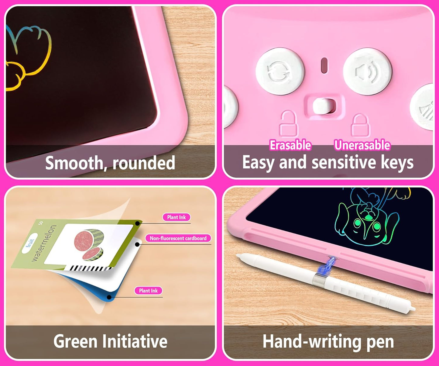 Rylai Toddler Toys Talking Flash Cards, Kindergarten Learning Resources 510 Sight Words with Drawing Tablet for Speaking Doodling, Sensory Toys for Kids with Autism, Boys Girls 2 3 4 5 6, Pink