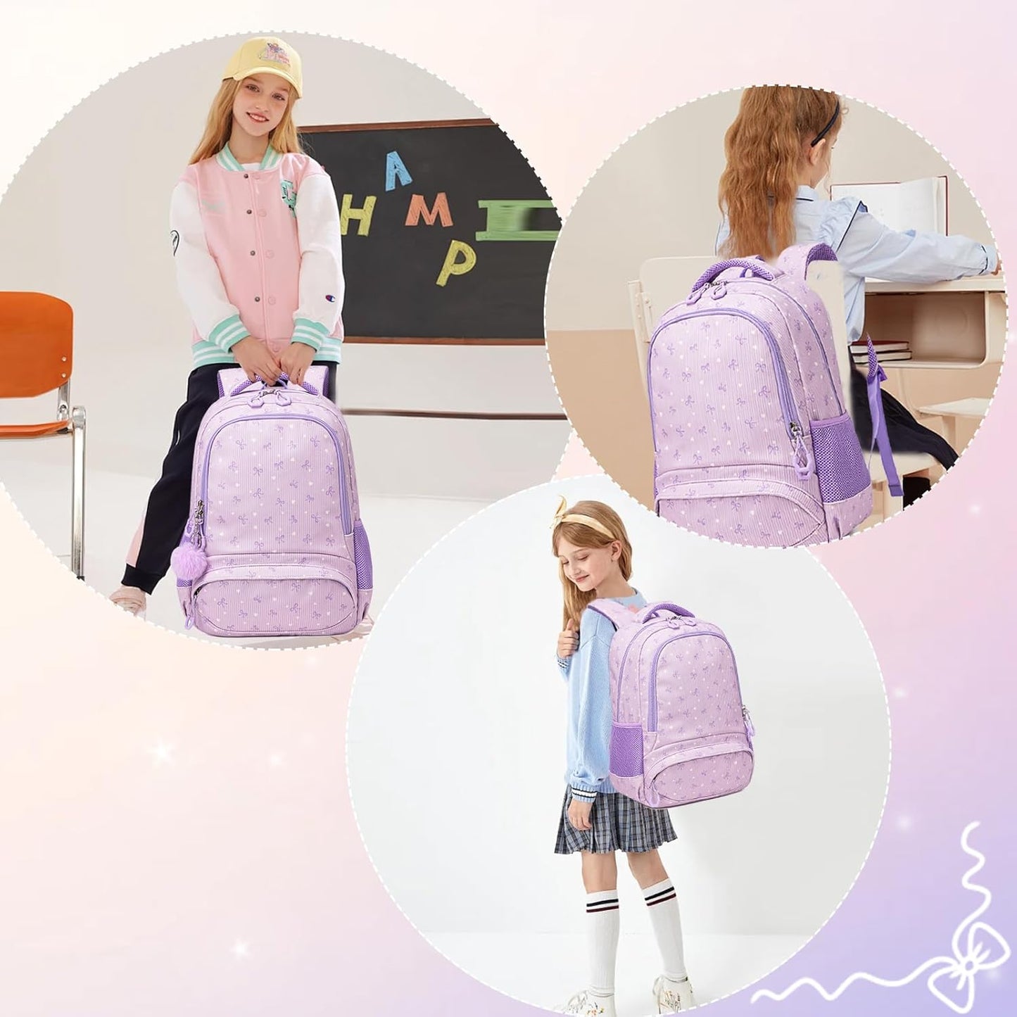 Girls Backpack for Elementary Unicorn Backpack Kids Backpack School Bookbag for Girls 3 in 1 Set Back to School