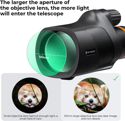 K&F Concept 8-32X50 Zoom Monocular - High Power Dual Focus Prism Compact Monoculars for Kids Adults, with Phone Adapter, Low Light Night Vision, FMC Lens for Bird Watching Hunting Travel Camping Starg
