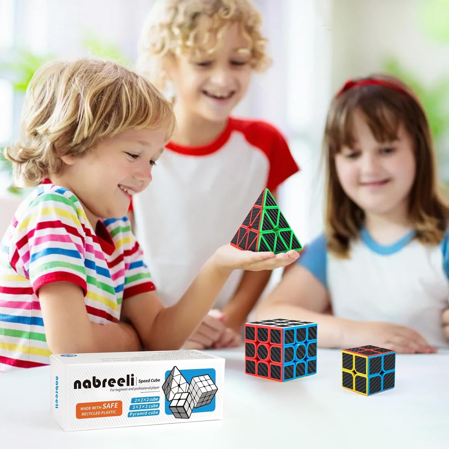 Speed Cube Set 3-in-1 Stickerless: 2x2, 3x3 & Pyramid Speed Cubes | Easter Gifts Basket Stuffers Boy Toys for All Ages