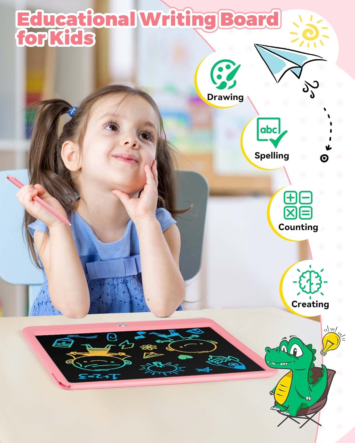 KOKODI 15 Inch LCD Writing Tablet with Anti-Lost Stylus, Erasable Doodle Board Colorful Toddler Drawing Pad, Car Travel School Games Toys for 3 4 5 6 7 8 Kids, Birthday Gift for Girls Boys Blue