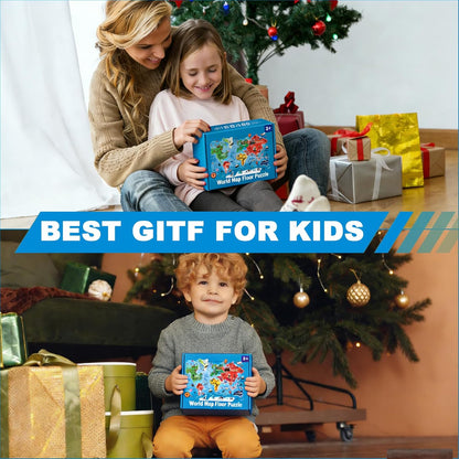 World Map Puzzle for Kids, Floor Puzzles for Kids Ages 4-8, 48 Pcs World Puzzle, Geography Preschool Learning Toys Gifts for Boys and Girls
