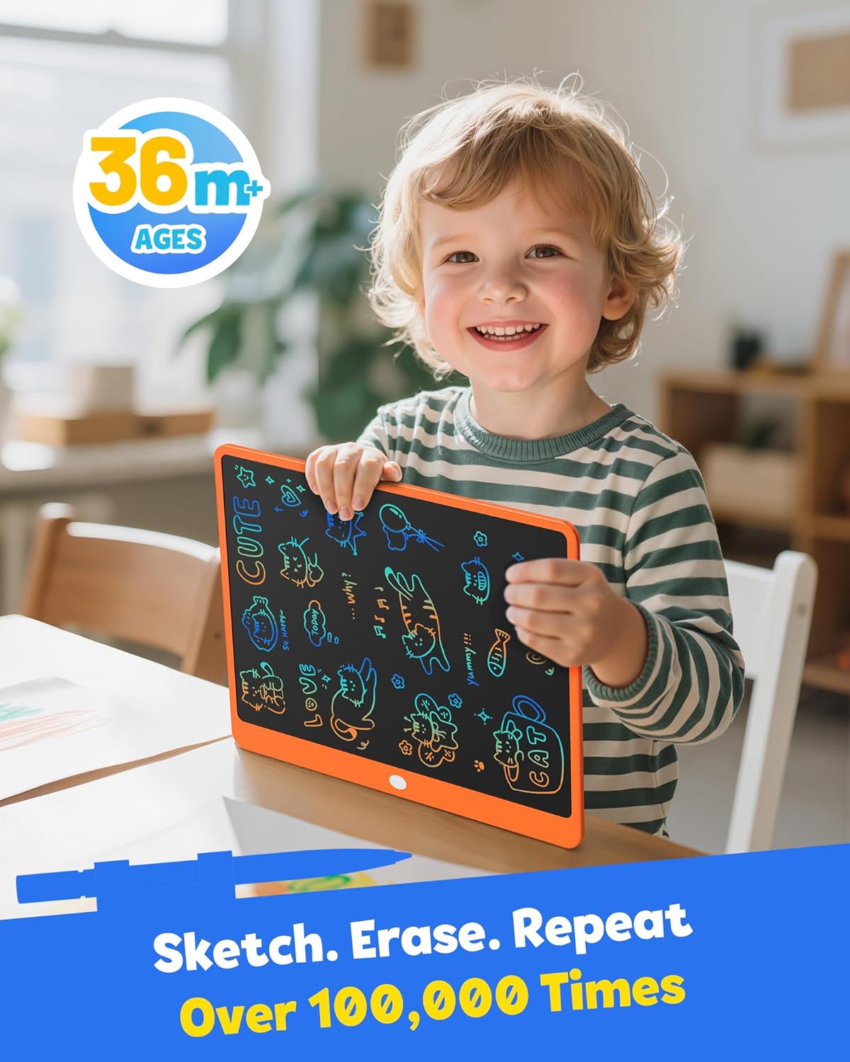 TEKFUN LCD Writing Tablet for Kids, 10-inch Coloring Drawing Pad, Mess Free Doodle Board, Airplane Travel Toys for Boys and Toddlers, Road Trip Essentials, Gifts for 3 4 5 6 7 8 Year Old Girls(Blue)